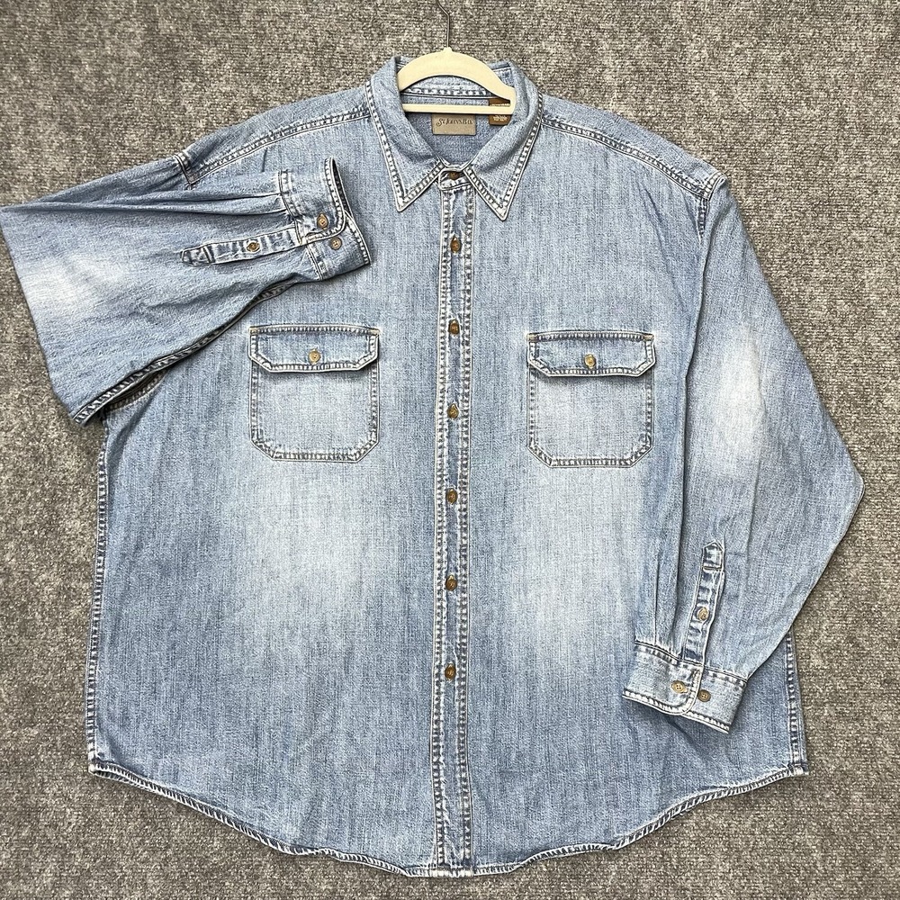 Vintage 90s St John's Bay Jean Button Down Shirt Western Biker Denim Mens XXL
